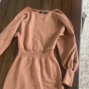 Mirol casual puf sleeve Solíd bodycon sweater pull over dress size-S